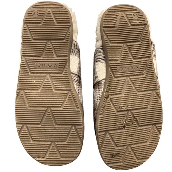 Vionic Mens Size 8 Brown White Plaid Memory Foam Slide On Mule Slippers Shoes - Picture 6 of 6